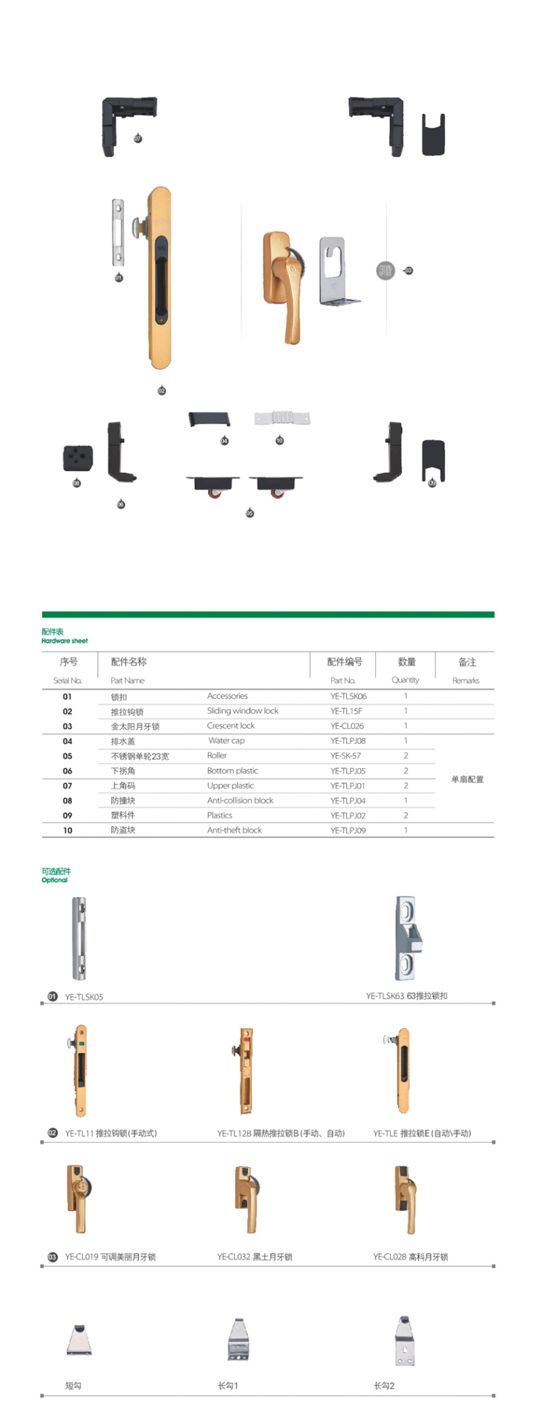 上海門窗配件組合YE-SW-A